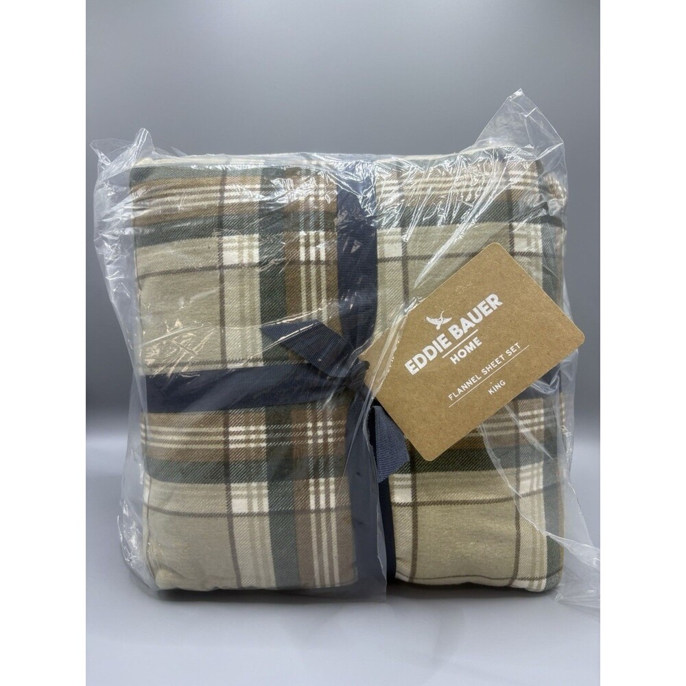 Eddie Bauer Home Flannel Cotton Sheet Set KING EDGEWOOD PLAID